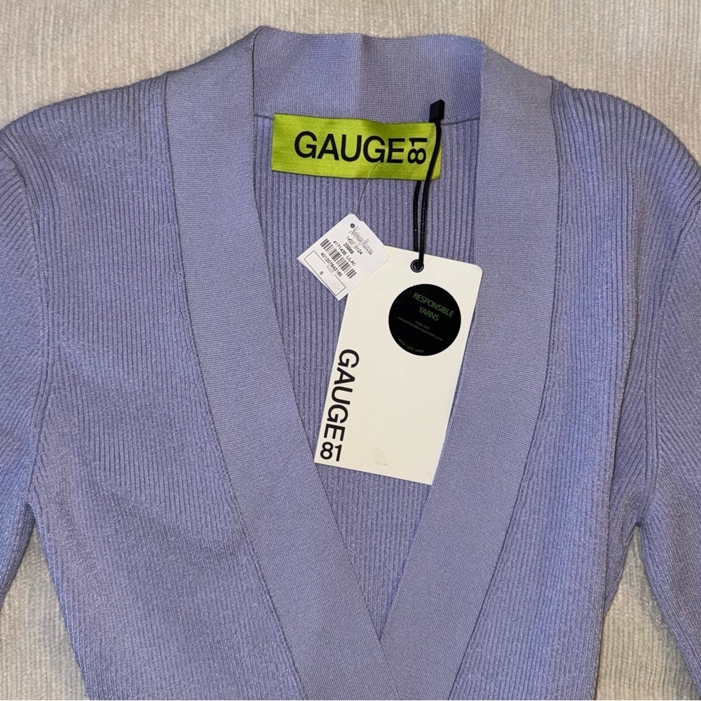 NWT Gauge81 Dress Baha Rib Knit Belted Stretch Long Sleeve Mini Purple Lilac New - Picture 5 of 16